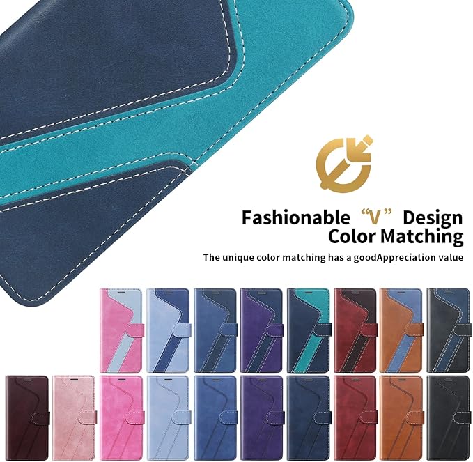 CIVICASE for iPhone 13 Wallet Case,Leather Flip Case [RFID Blocking] Credit Card Holder Folio Magnetic Stand TPU Shockproof Cover Color Matching for iPhone 13 (6.1") Blue Green
