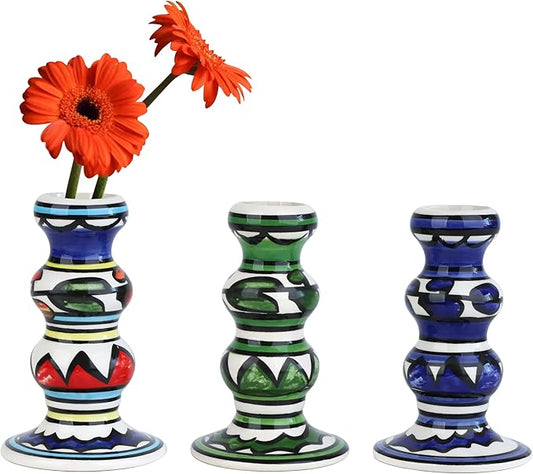 Vixdonos Painted Ceramic Vase Colorful Bud Vase Set of 3 Small Flower Vase Rustic Mini Vases in Bulk for Home Decor, Wedding and Dinner Party(Multicolor)