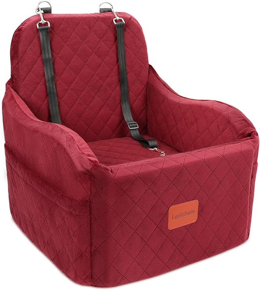 Lealchum Dog Car Seat for Small/Medium Dogs,6in Elevated Cushion,Fits in Front/Back Seat,Fully Detachable and Washable,2 Storage Pockets,Easy to Install (Red, Medium)