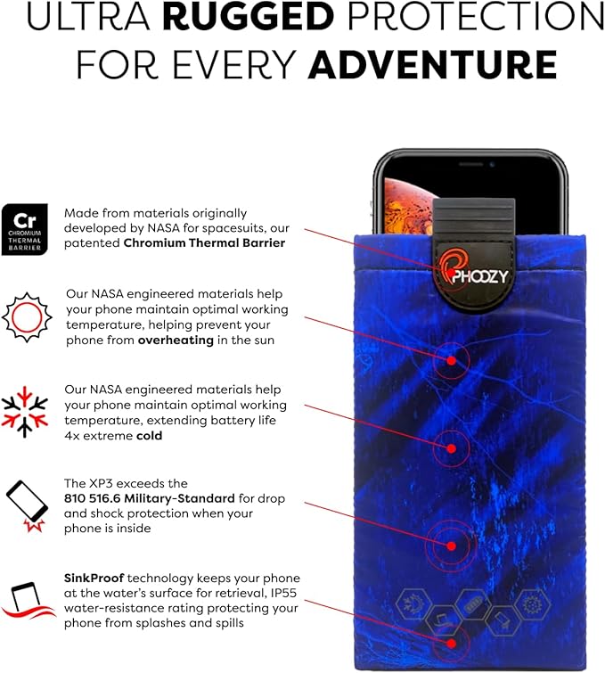 PHOOZY XP3 Ultra-Durable Thermal Phone Case for Extreme Cold | Insulated Phone Case Extends Battery Life 4X | Snowboard & Ski Gear | As Seen on Shark Tank | Medium - Blue