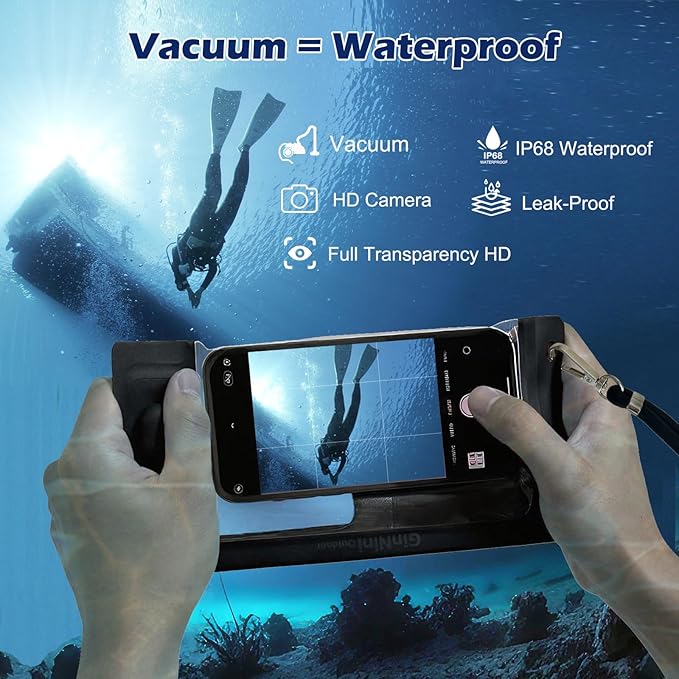 2pack Vacuum Cell Phone Waterproof Phone Pouch iPhone Casemate Waterproof Phone case with Lanyard Small Water Proof Pouch Water Phone Protector Water case Phone case IP68 Max 7” Black