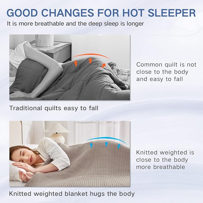 Guohaoi Knitted Weighted Blanket for Adults (Beige 50"x75" 20lbs) No Beads Cooling Throw Blanket for Hot Sleepers, Home Decor Breathable Chunky Knit Heavy Blanket Use on Full Size Bed