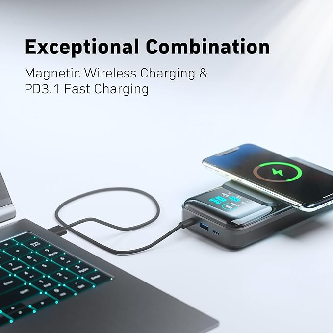 DENVIX PowerX Power Bank 1.1, 250W 4-in-1 25,000mAh Laptop Portable Charger (91.25Wh) with Magnetic Wireless Charging for iPhone, Samsung, MacBook, DJI, AirPods and More