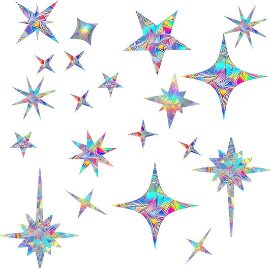 32 Pcs Star Window Clings, Anti Collision Window Decals to Save Birds, Non-Adhesive Rainbow Stickers, Sun Catcher Stickers Aesthetic Decor