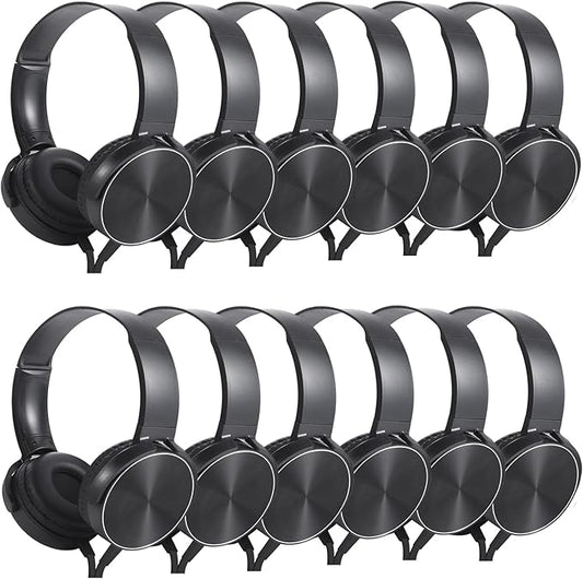 Bulk Headphones 12 Pack for School Classroom Kids, Wholeslae Wired Durable Earphones Class Set for Students Children Toddler Teens Boys Girls and Adult (HY450, 12 Black)