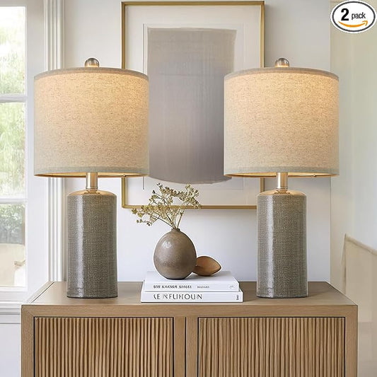 20.25" Small Table Lamps Set of 2 Modern Ceramic Lamps for Living Room Farmhouse Bedside Lamps Boho Lamps for Night Stands Grey Bedroom Lamp Side End Table Lamps