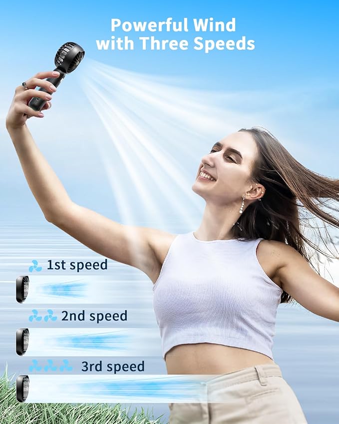 Handheld Fan with 𝗪𝗶𝗿𝗲𝗹𝗲𝘀𝘀 Charging Base, 3 Speeds Portable Fan with Digital Display, 2000mAh Battery Operated Hand Held Fan, Handheld/Desk 2 in 1 Personal Fan Lash Fan Makeup Fan (Black)