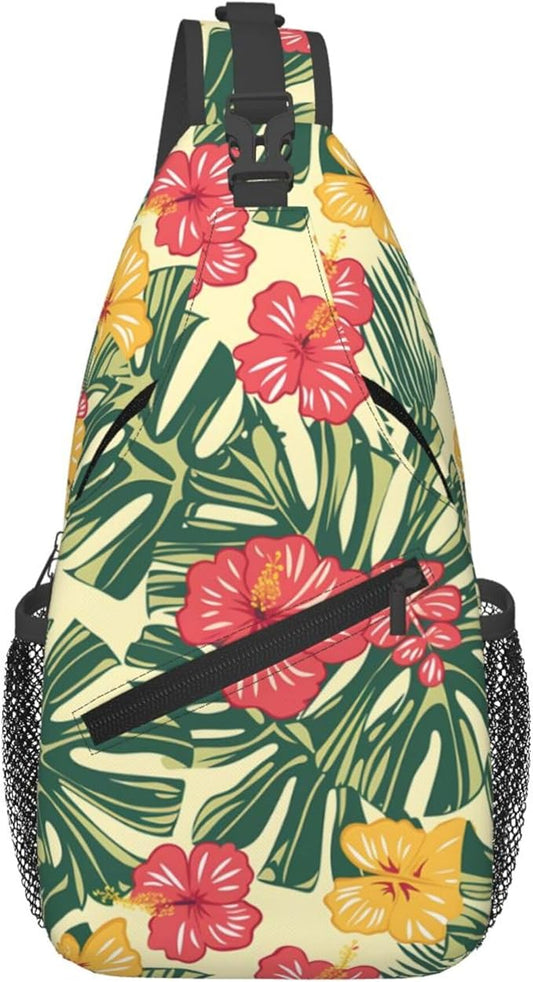 Hawaii Tropical Palm Sling Backpack Crossbody Bag Casual Chest Bags Travel Hiking Daypack Shoulder Bag for Women Men