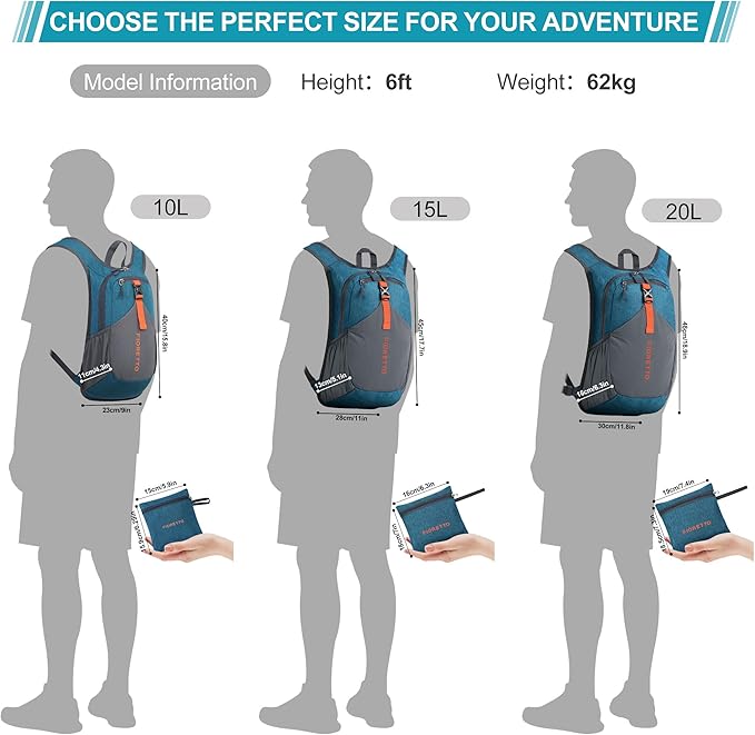 FIORETTO 10L Hiking Backpack for Women Men Mini Packable Backpack Lightweight Small Daypack for Camping Travel Outdoor, Turquoise