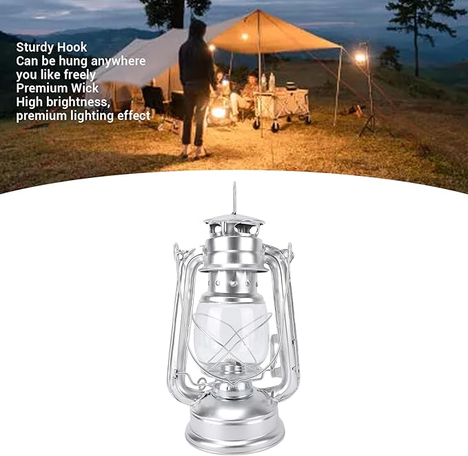 Diydeg Kerosene Lantern, Retro Oil Lamp with Large Capacity Oil Tank and Wick for Indoor Outdoor Use, Vintage Hanging Iron Lantern for Camping Emergency Decoration