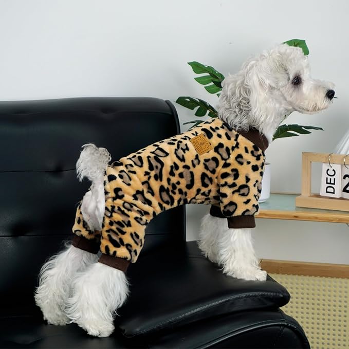 XPUDAC Dog Sweater Leopard Fleece Dog Pajamas for Small Medium Dogs Girl Boy Pet Winter Clothes for Winter Christmas(Medium)
