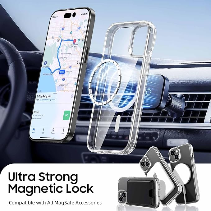 Ntwinro Magnetic for iPhone 13 & iPhone 14 Clear Case (Compatible with MagSafe) with Blue Detachable Wallet & Card Holder for 3 Cards [RFID Blocking] Military Grade Protective Slim Phone Cover