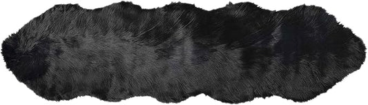 Luxe Gordon Faux Fur Rug with Soft and Fluffy Pile | Machine Washable Living Room Rug with Anti-Slip Backing | Cruelty-Free Area Rugs for Office or Bedroom, Black, 2 ft x 6 ft