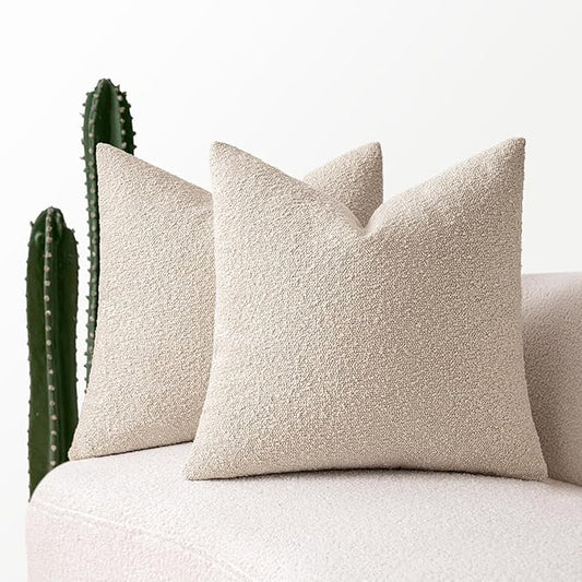 MIULEE 22x22 Inch Decorative Euro Sham Throw Pillows for Bed Set of 2 Textured Boucle Neutral Winter Throw Pillow Covers Oatmeal Accent Solid Euro Couch Pillowcases Sofa Livingroom Home Decor