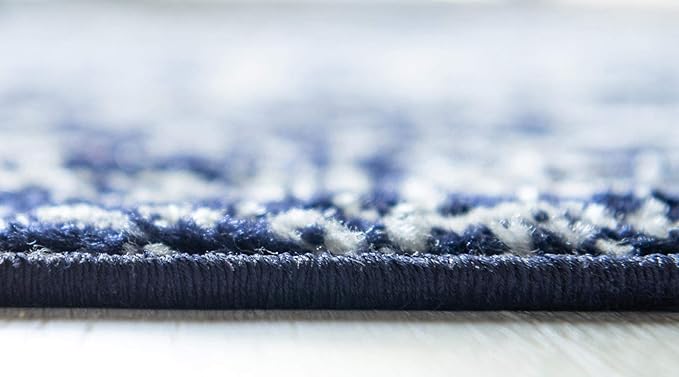 Rugs.com Arlington Collection Rug – 8 Ft Round Navy Blue Medium-Pile Rug Perfect for Kitchens, Dining Rooms