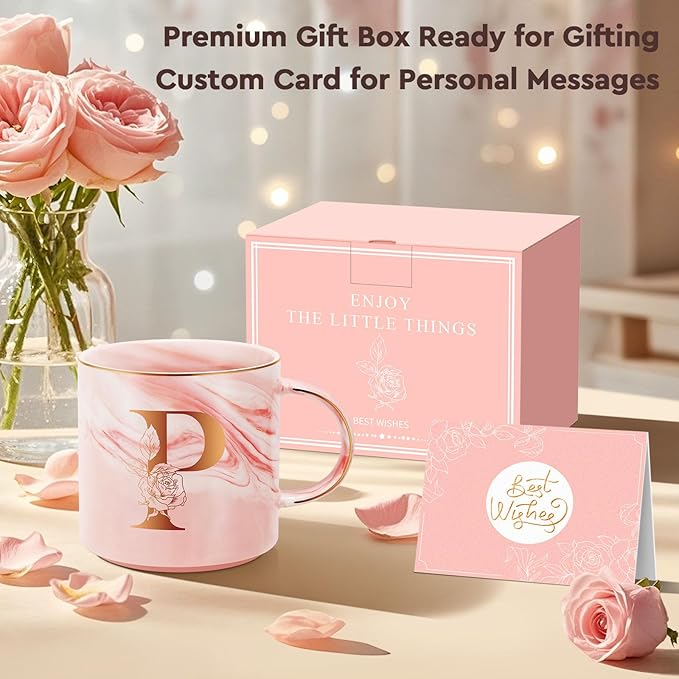 Valentines Day Gifts for Her, Anniversary Birthday Galentines Gifts for Women Mom Grandma Friend Sister Wife Teacher Coworker, Personalized Initial Customized Gift Monogrammed A-Z Coffee Mug 12 OZ(P)