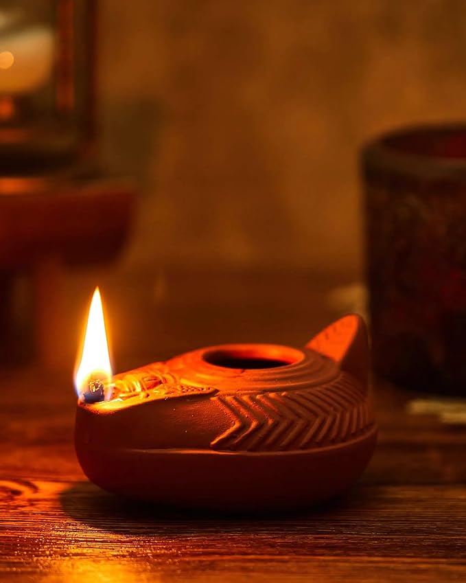 Pinkunn 1 Set Clay Oil Lamp Herodian Olive Oil Lamp for Indoor Use Terracotta Biblical Lamps Ancient Antique Replica for Israel Judaica/Christian Hanukkah Gift Worship Prayer Religious Artifact
