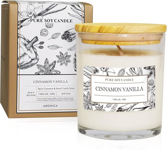 Aronica Non Toxic Candle - Soy Cinnamon Vanilla Scent, Highly Scented Spring Candle for Home, New Home Gift, Luxury Scents
