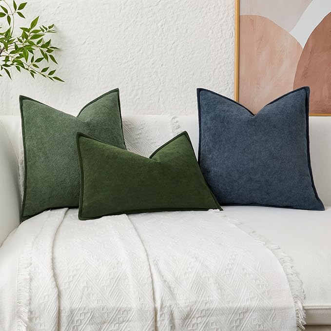 Kevin Textile Waterproof Decorative Pillow Covers Olive Green 20x20 Inch Pack of 2 Soft Boucle Textured Throw Pillowcases Elegant Accent Pillows for Couch Sofa Chair Bed Home Decor Indoor Outdoor