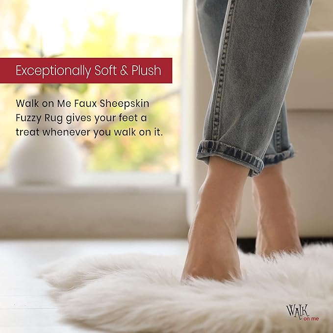 Silky Soft Faux Fur Shaggy Rug, 5 ft. x 8 ft. White Fluffy AreaRug Sheepskin Rectangle Rug for Living Room, Bedroom, Kid's Room, or Nursery, Home Décor Accent, Machine Washable with Non-Slip Backing