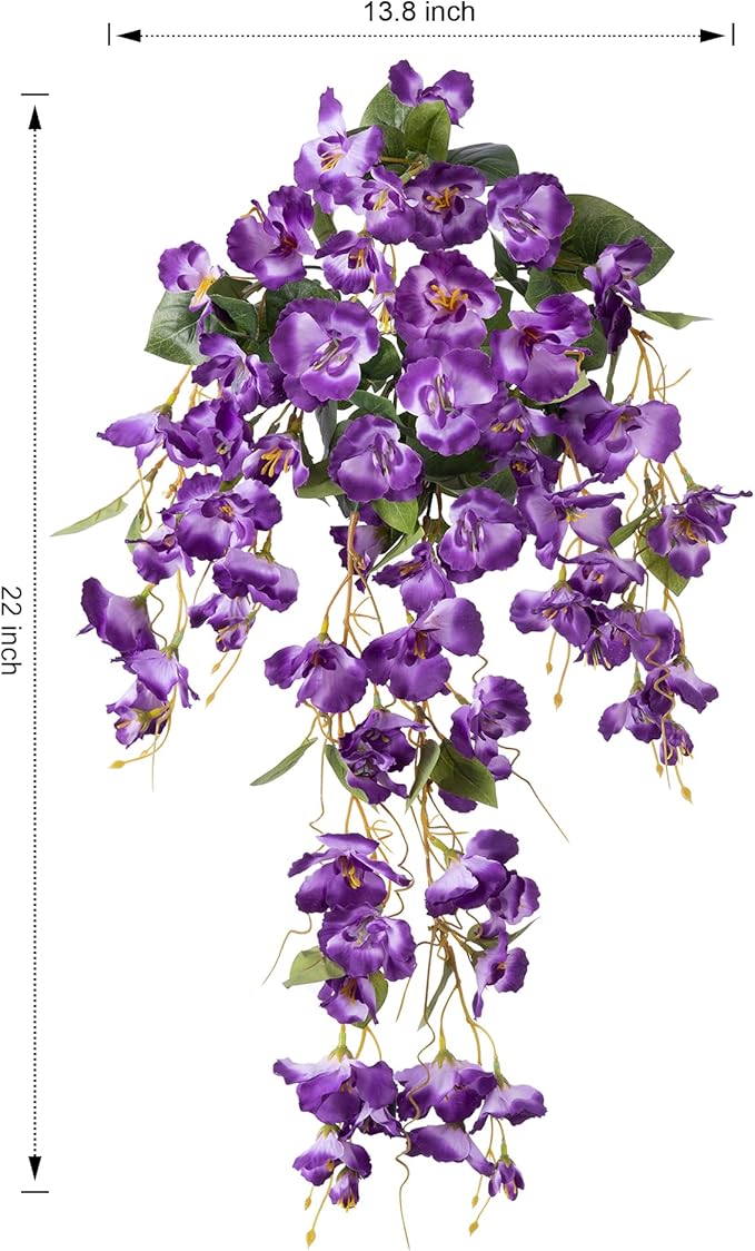 Fake Hibiscus Artificial Hanging Flowers Plants for Outdoors Spring Decoration, 4pcs Silk Hibiscus Vines Realistic UV Resistant Purple Faux Flowers for Outside Planter Porch Patio Yard Wedding Party