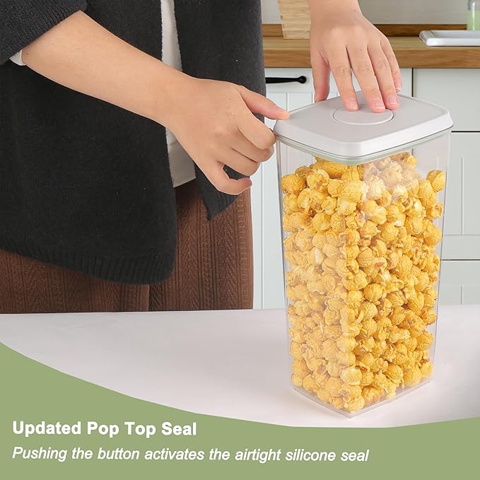 Kahyeets Airtight Food Storage Containers with Lids Airtight Pop Up Containers with Labels Pasta Organizer for Kitchen Pantry Cereal Snack Flour Sugar Coffee, 2700ml / 2.85qt