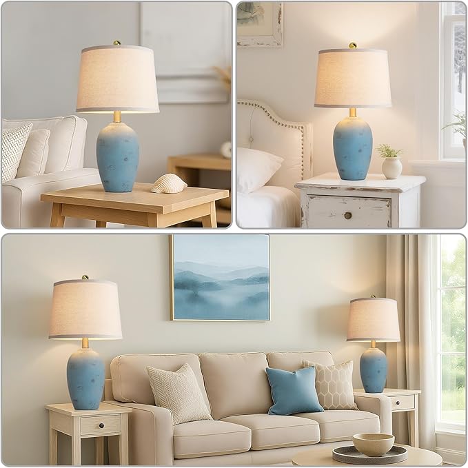21'' Set of 2 Farmhouse Ceramic Lamps for Bedroom, Traditional Nightstand Bedside Desk Table Lamp for Living Room Office Dorm, 2 Bulbs Included