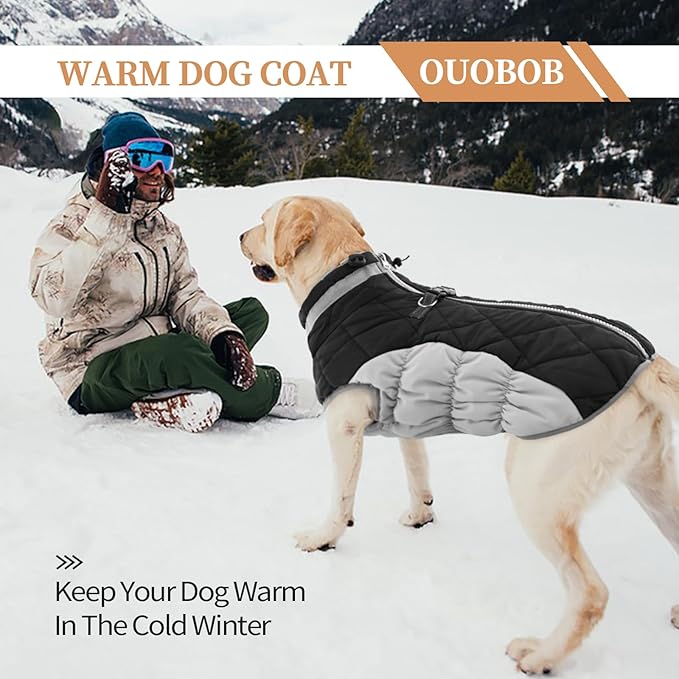 OUOBOB Dog Winter Jacket Cozy Reflective Waterproof Windproof Warm Pet Garment,Comfortable Cold Weather Fleece Apparel Outfits with Zipper Closure for Small Medium Large Dogs Puppy Walking,X-Small