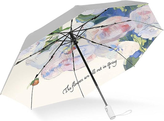 Cuby UV Sun Umbrella Compact Folding Travel Umbrella Auto Open and Close for Windproof, Rainproof & 99.9% UV Protection Parasol with Silver Anti-UV Coating (Silver Rose)