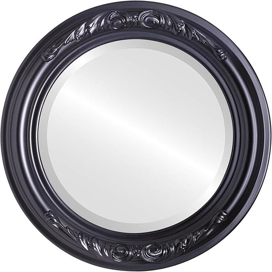 OVALCREST Round Beveled Wall Mirror for Home Decor - Florence Style - Matte Black - 18x18 Outside Dimensions