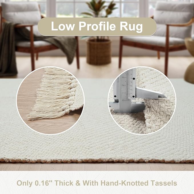 Collive Small Bathroom Rug, 2' x 3' Hand-Woven Low Profile Front Entryway Rug, White/Beige Cotton Reversible Washable Kitchen Mat Modern Farmhouse Carpet for Foyer Bedroom Back Door Decor