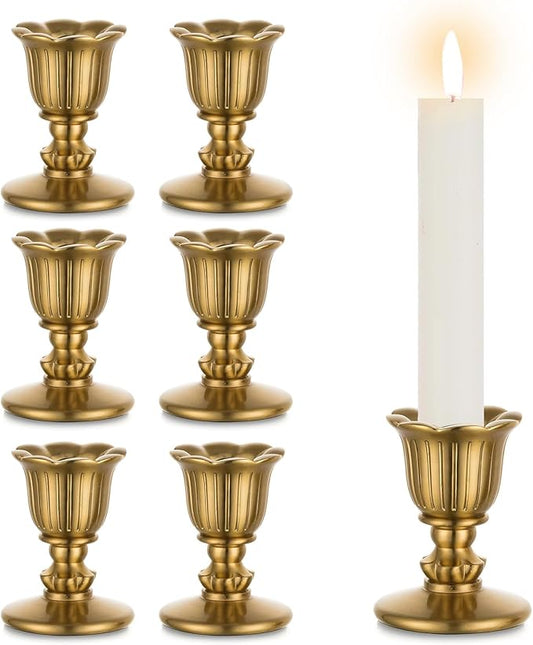 Vintage Brass Candlestick Candle Holders, Taper Gold Candle Stick Victorian Style for Dinner Room Table Centerpiece Wedding Reception Christmas Fireplace Decoration Home Decor Set of 6