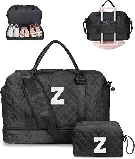 Vogewood Gifts for Girls Teen Girls - 5 6 7 8 9 10 11 12 13 14 15 16 Year Old-Duffle Travel Bag, Weekender Bag, Overnight Bag for Women Travel Bag with Makeup Bag Gift for family (Letter Z)