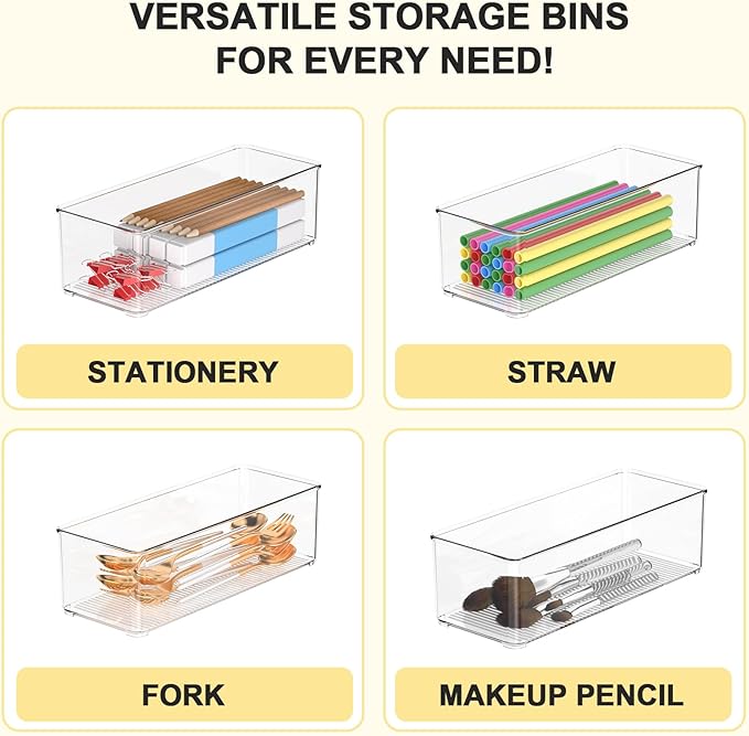 Joymeezo Set of 4 Clear Plastic Storage Bins, 2 Large +2 Small Pantry Organizers and Storage Containers for Kitchen Organization, Home Storage Essentials for Cabinet, Office, Garage, Freezer& Bathroom