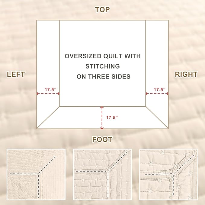 Sanracie California King Bedspreads 120"x120", 100% Cotton Wheat Colored Oversized King Quilt Coverlet Set Extra Large Wide Breathable Lightweight Cozy Cloud Quilt Bed Cover Thin Quilt for All Season