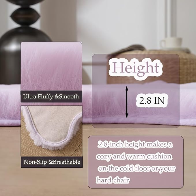 1700GSM Fuzzy Faux Sheepskin Fur Area Rug,Extra Soft Faux Fur Mat,Fluffy Shaggy Fur Rug for Bedroom Living Bedside Rug Room Decor-Lavender, 4 x6 ft