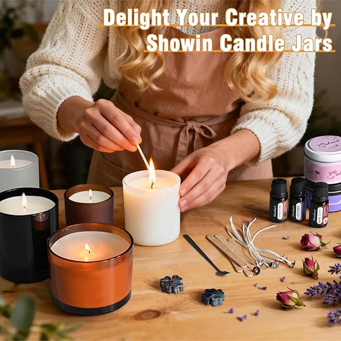 10 OZ Thick Candle Jars for Making Candles 15 Pcs, Empty Jars with Wood Lids for Candle Making, Sample Container, Rose Gold