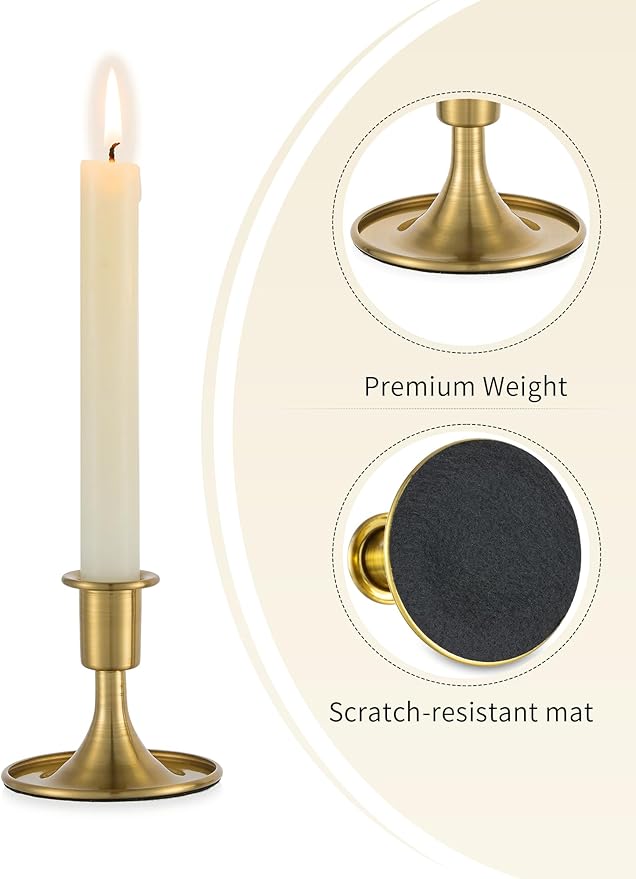 Romadedi Gold Candlestick Candle Holders - Brass Taper Holders Candle Stick for Wedding Table Centerpiece Festive Christmas Mantel Decoration Home Decor, Set of 12
