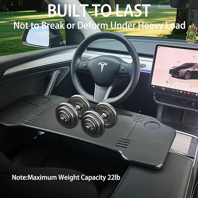 Ronsoile for Tesla Model 3 Y | Foldable Laptop Car Desk | Steering Wheel Table with Cup Holder | Multi-Position Backseat Travel Tray for Kids, Food & Tablets | Long Trip Essentials