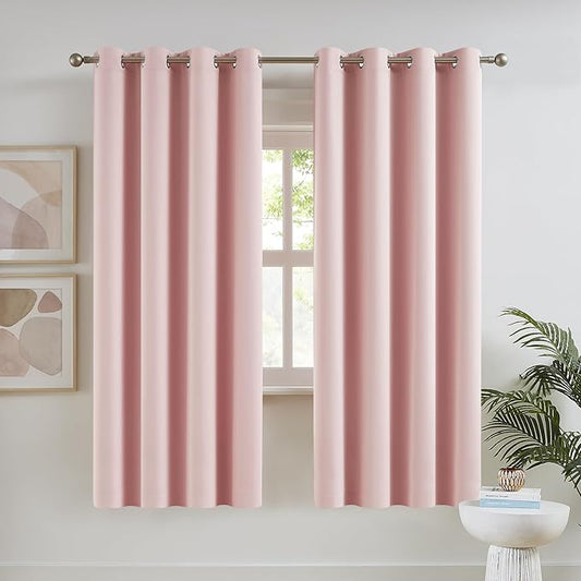 DUALIFE Pink Curtains for Bedroom 72 Inch Length Room Darkening Curtain for Girls Room Decoration Baby Pink Thermal Insulated Blackout Window Drape 52''x72'' Set of 2 Panels Grommet Top