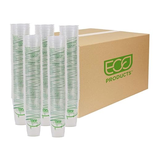 ECO PRODUCTS GreenStripe Clear Compostable 10oz PLA Plastic Cups, Case of 1000, Disposable Renewable Plant-Based Cold Cups, For Cold Drinks & Snacks, BPI Certified, ASTM Compliant.