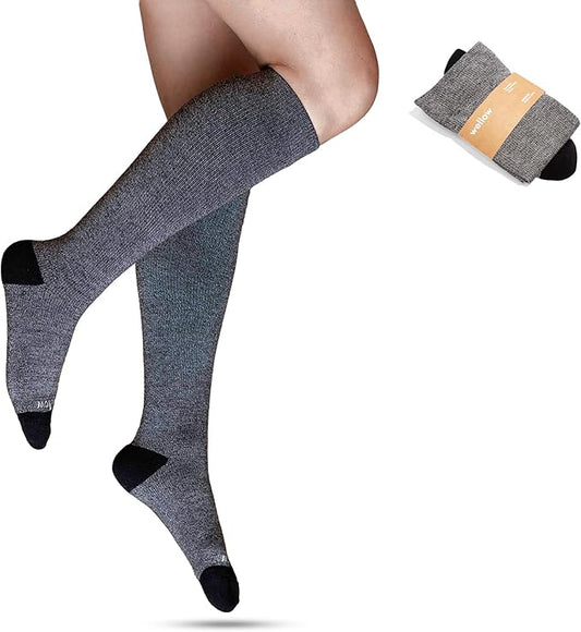 Wellow Premium Socks (Compression Socks - Regular) for Men & Women, Made with Viscose from Bamboo, Knee High, 18-25 mmHg