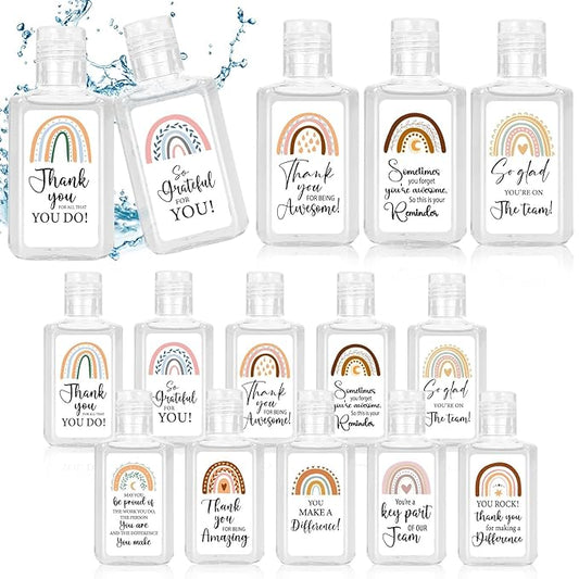 50 Pcs Thank You Mini Hand Sanitizer Bulk Employee Appreciation Gift Inspirational Small Hand Sanitizer 1fl oz Travel Size Hand Soap for Coworker Friends Teacher Christmas Valentine (Boho Rainbow)