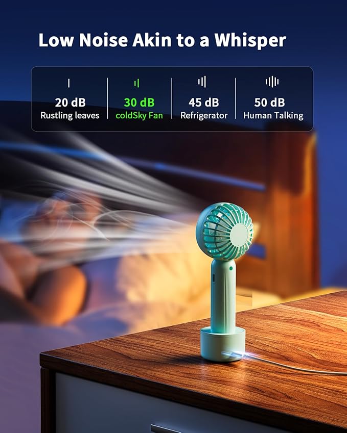 Handheld Fan with 𝗪𝗶𝗿𝗲𝗹𝗲𝘀𝘀 Charging Base, 3 Speeds Portable Fan with Digital Display, 2000mAh Battery Operated Hand Held Fan, Handheld/Desk 2 in 1 Personal Fan Lash Fan Makeup Fan (Blue)