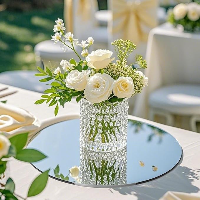 10 Pack Round Mirrors for Centerpieces, 10inch Circle Mirror Centerpieces for Tables, Mirror Tiles for Wall Table Wedding Centerpieces Mirror Plates for Candle Wedding DIY Craft Decorations