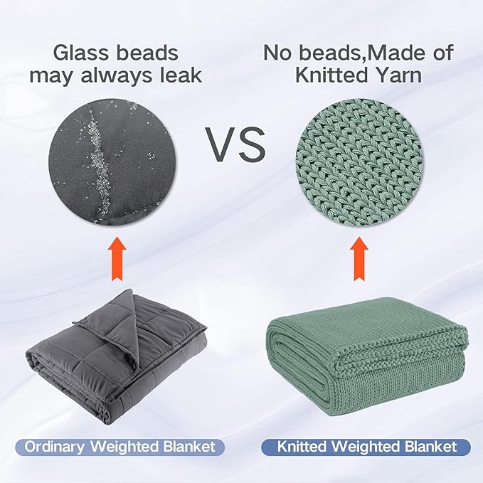 Guohaoi Knitted Weighted Blanket for Adults (Haze Green 50"x75" 20lbs) No Beads Cooling Throw Blanket for Hot Sleepers, Home Decor Breathable Chunky Knit Heavy Blanket Use on Full Size Bed