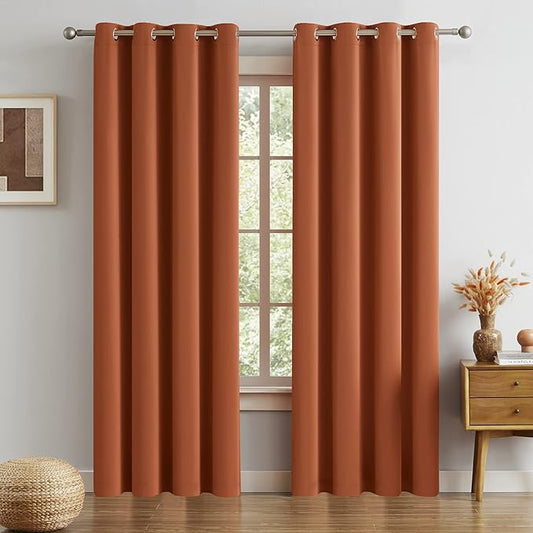 DUALIFE Rust Burnt Orange Curtains 90 Inches Long Blackout Bedroom Curtains Boho Decor Grommet Room Darkening Window Panels for Living Room 52 x 90 Inch, 2 Panels