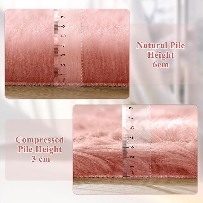 Pink Washable Fluffy Round Rugs for Bedroom Girls Shag Faux Sheepskin Fuzzy Fur Rugs for Living Room Circle Area Rug for Kids Round Rug 5ft