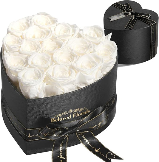 16 Preserved Flowers Rose Birthday Gifts for Women Her Mom Wife Girlfriend Grandma on Valentines Mothers Day Christmas Anniversary Romantic(White)