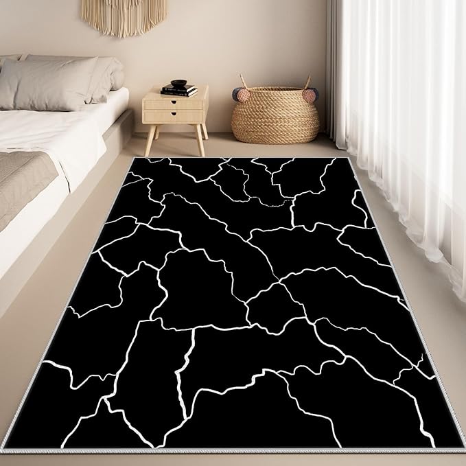 Abstract Rugs for Living Room - Modern Washable Area Rug, 3x4 Abstract Black and White Rug, Minimalist Rugs,Carpet Non Slip Home Decor